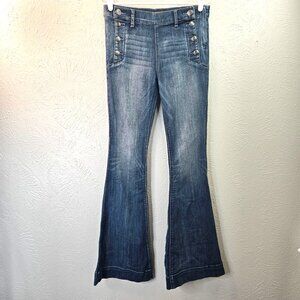 Express Flare Jeans High Waisted Blue Dark Wash Casual Bell Bottom Denim Size 6
